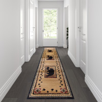 Flash Furniture ACD-RGL367-210-BN-GG Matra Collection 2' x 10' Black Rustic Style Bear and Cub Area Rug with Jute Backing